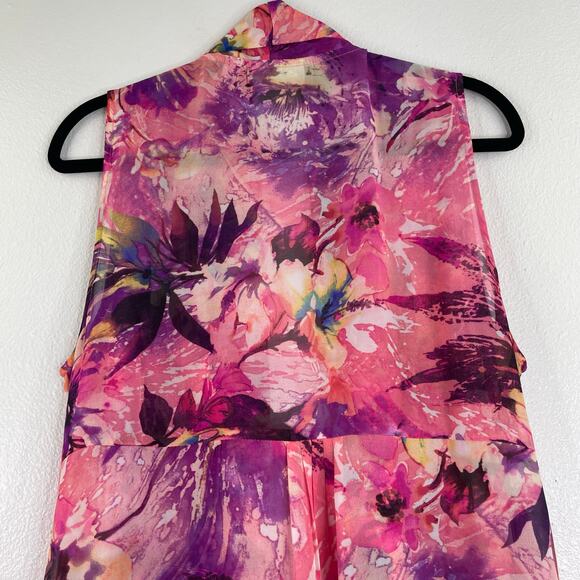 Susan Graver Pink Purple Floral Sheer Open Duster Vest Women's Medium - Picture 7 of 14